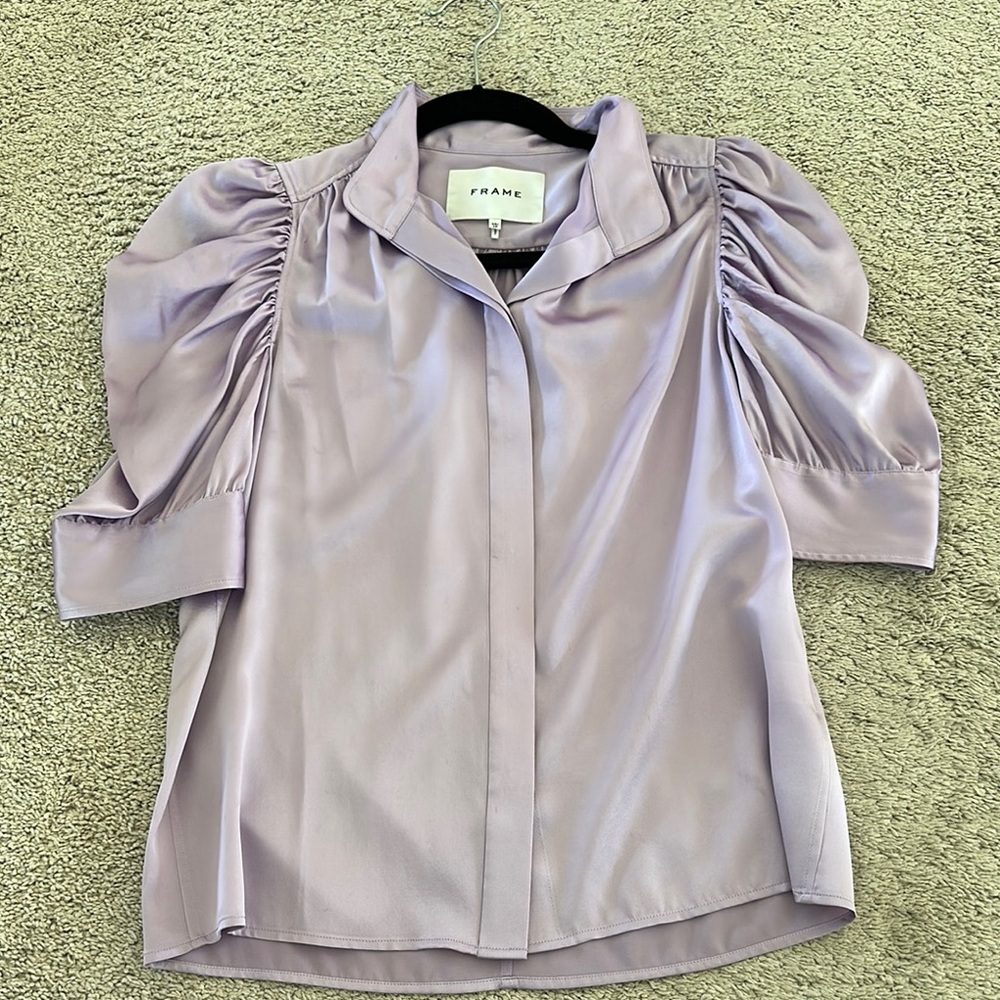 Frame Denim Purple Puff Sleeve silk  XS